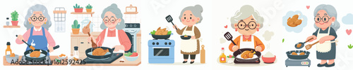 vector character of grandmother cooking chicken