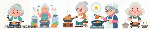 vector character of grandmother cooking chicken