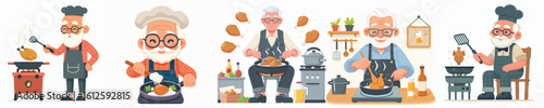 vector character of grandfather cooking chicken