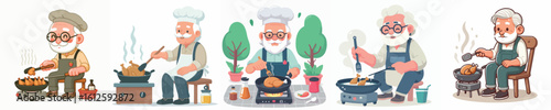 vector character of grandfather cooking chicken