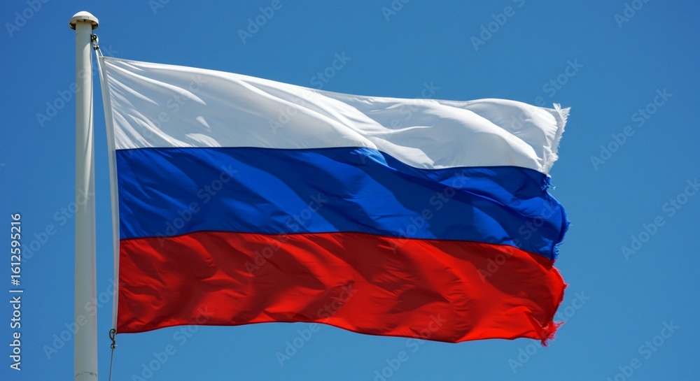 Fototapeta premium Russia National Flag. A waving national flag of Russia against the sky, symbolizing patriotism and the respective nations