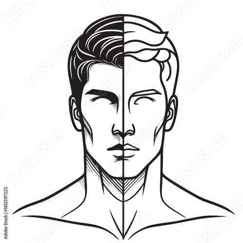 dual male face, line art portrait isolated