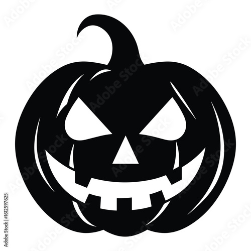 Vector art of a black silhouette of a carved jackolantern with a scary face