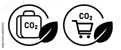 Icon carbon trading emission reduction and eco-friendly one with a briefcase and CO2 with shopping cart paired with leaf