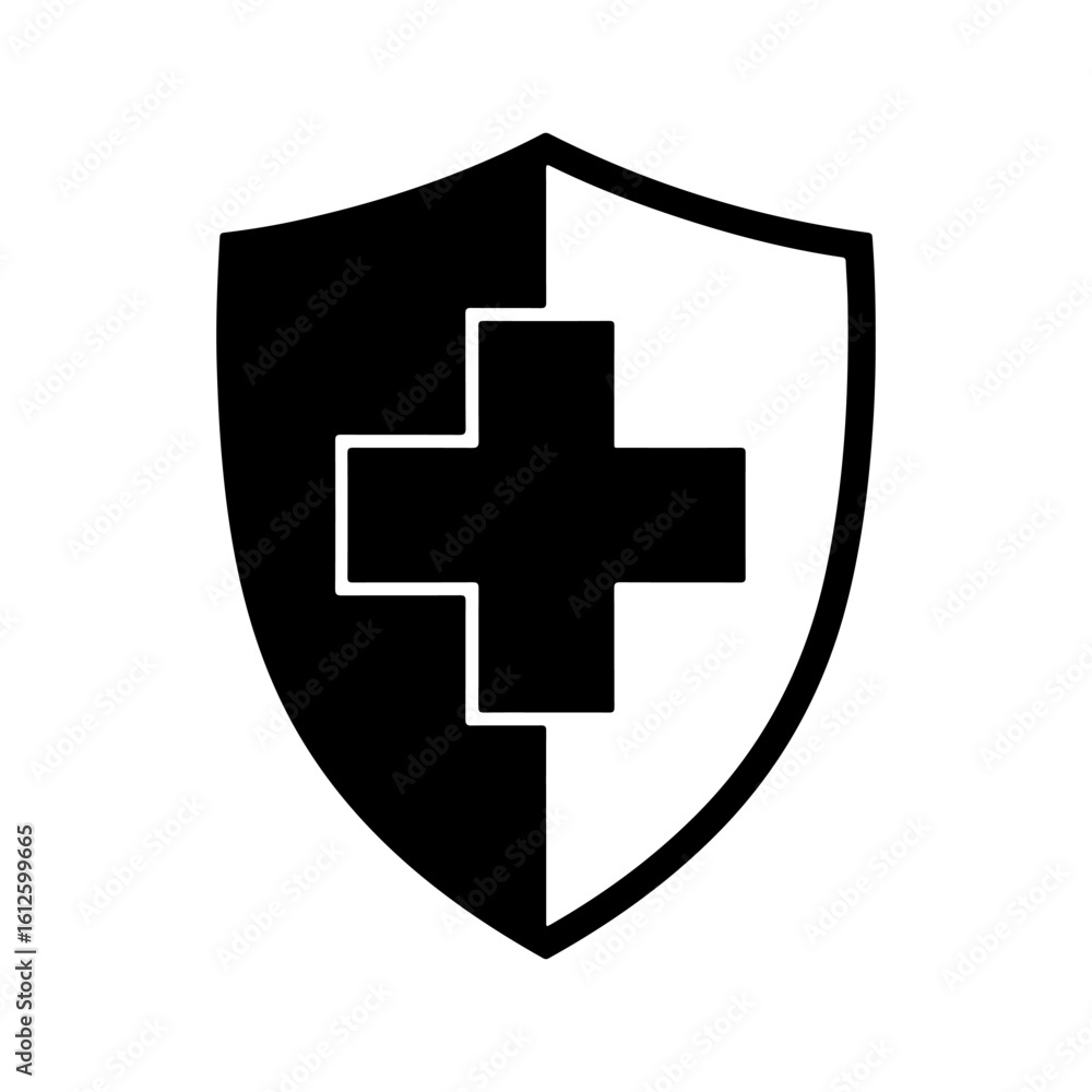 Obraz premium Medical health protection shield silhouette icon vector flat illustration on white background.