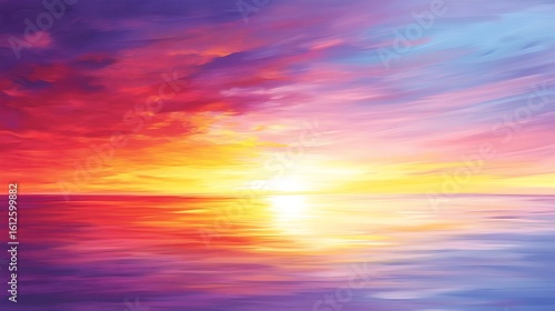 Fototapeta Naklejka Na Ścianę i Meble -  vibrant sunset over serene ocean with radiant hues and glowing light for majestic seascape masterpiece capturing tranquility beauty depth emotion harmony concept.