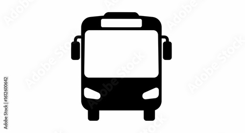 A simple black silhouette icon of a public transit bus, representing urban transportation and travel, isolated on a white background.