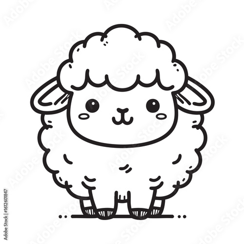 cute cartoon sheep isolated, line art style