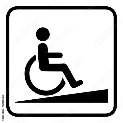 Accessibility wheelchair ramp friendly signage icon with transparent background in black and white style
