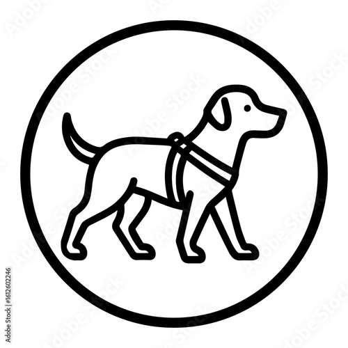 Guide dog signage icon with transparent background in black and white style

