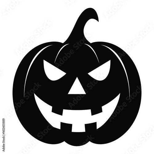 Vector art of a black silhouette of a jackolantern with a scary face