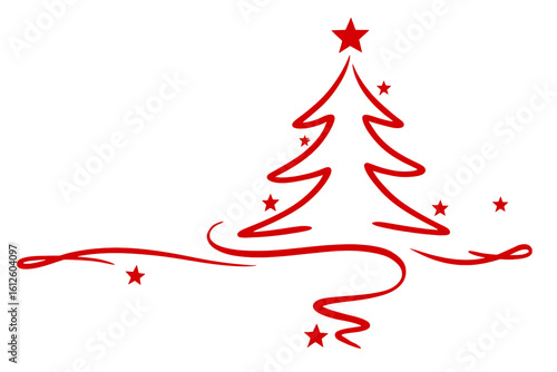 Red Christmas tree with ribbon vector illustration festive holiday decoration design