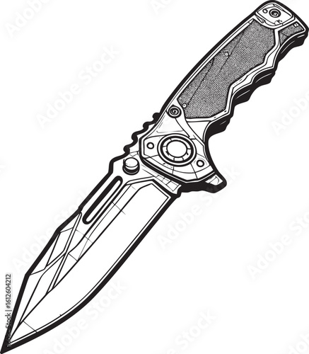 isolated folding knife, line art illustration