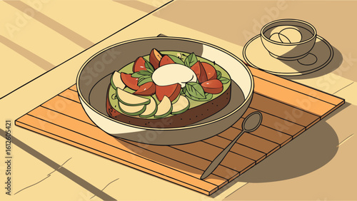 Colorful Dish Featuring Fresh Vegetables and Egg Served in a Bowl on Table