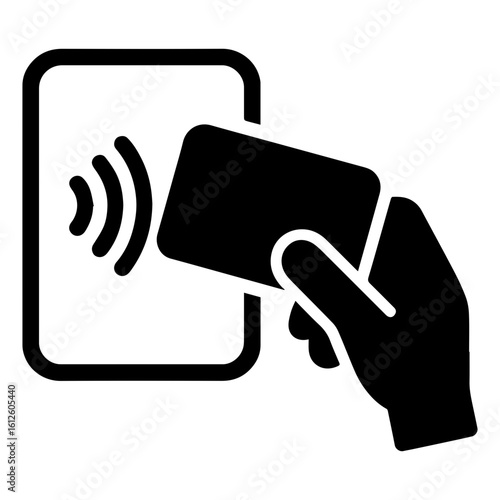 Contactless payment hand tap mobile card NFC wireless icon with transparent background in black and white style
