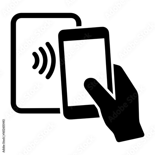 Contactless payment hand tap mobile card NFC wireless icon with transparent background in black and white style

