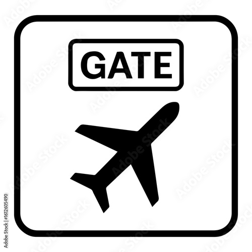 Airport gate signage icon with transparent background in black and white style
