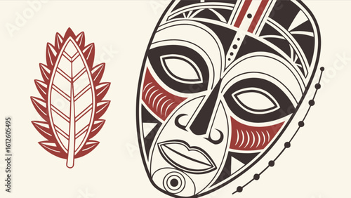 Tribal african mask vector illustration design with leaf element for art and culture concepts graphic