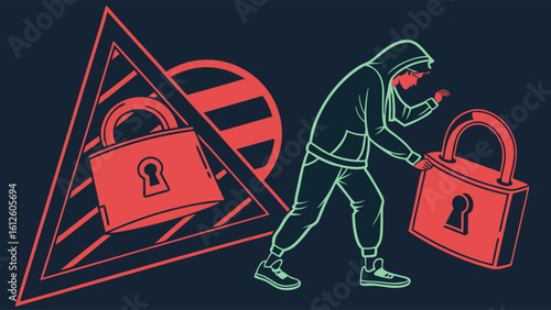 Hacker Stealing Data with a Padlock Representation in a Digital Environment
