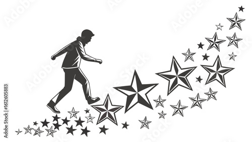Man Walking Along A Path Of Stars Symbolizing Journey Toward Success