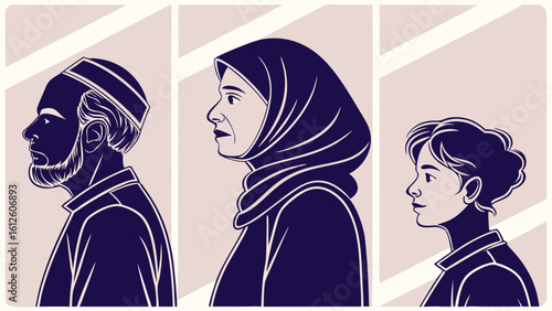 Silhouettes of Diverse Individuals Representing Generational and Cultural