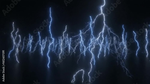 Abstract Blue Lightning Bolts Striking in a Storm