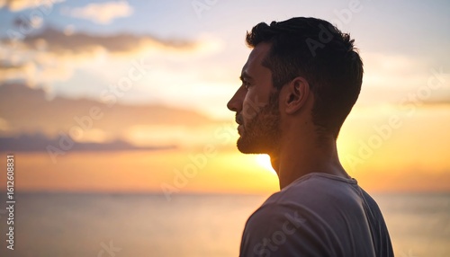 Man contemplating sunset