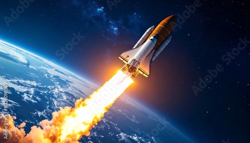 Wallpaper Mural A spacecraft ascends through the atmosphere, leaving a fiery trail Torontodigital.ca