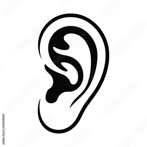 Human Ear Black Silhouette - Hearing Organ Minimalist Icon
