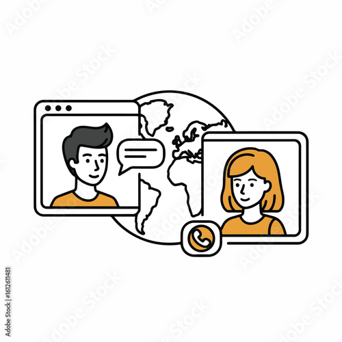 Online Communication Illustration – Chatting via Devices and Cloud Tech Concept


