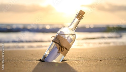 Message in a bottle on a beach at sunset (1)