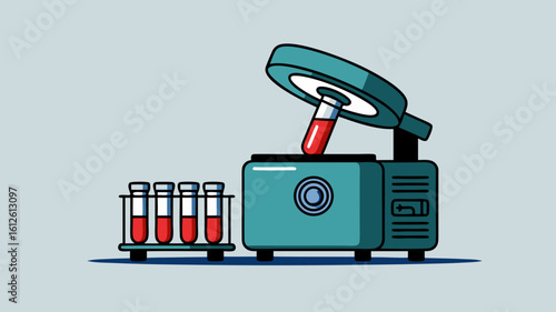 Illustration of a medical laboratory centrifuge with blood samples for scientific analysis