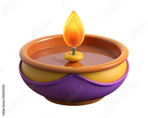 3D Diwali diya with ornamental touch in PNG format for Diwali day