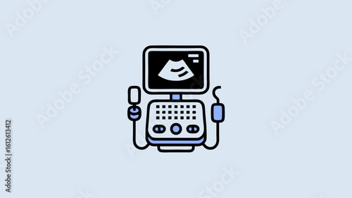 Simple illustration of an ultrasound machine with its screen displaying an image