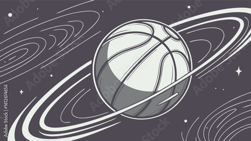 Basketball in space vector graphic illustration for sports and astronomy themed designs and printables