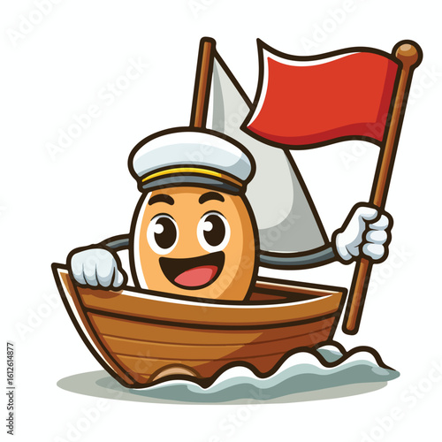 Boat mascot sailing with flag