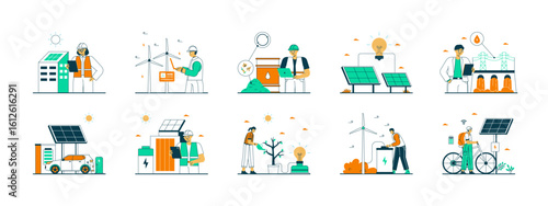 Green energy illustrations set. Flat vector illustrations concept.