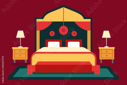 Luxurious bedroom interior with a canopy bed and bedside tables