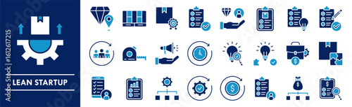 Lean Startup icon collection set. Containing design startup, lean, pivot, iterate, MVP, validate, customer