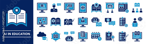 AI in Education icon collection set. Containing design education, technology, digital, ai, innovation