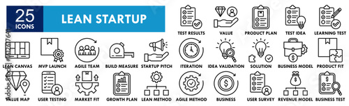 Lean Startup icon collection set. Containing design startup, lean, pivot, iterate, MVP, validate, customer