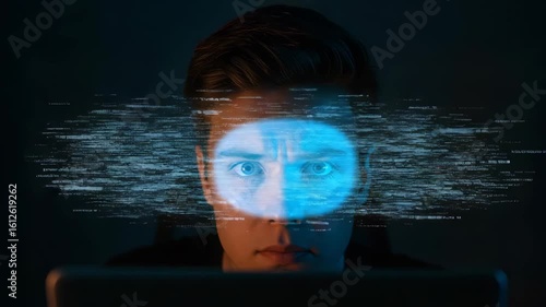 human head with binary code