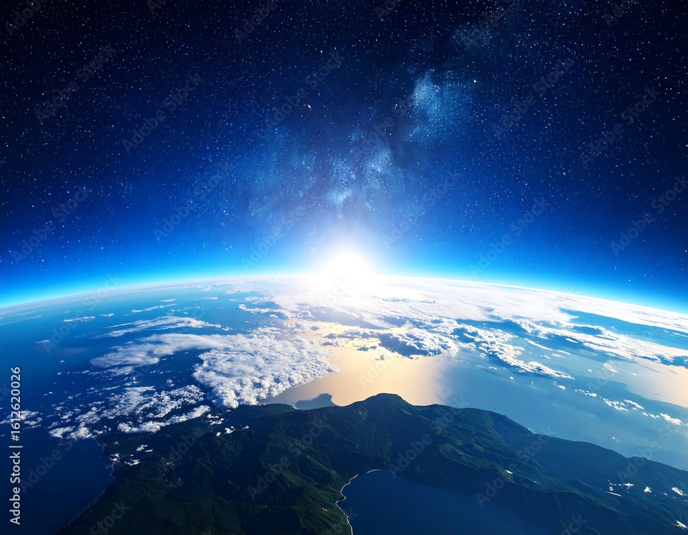 Obraz premium Earth from space, sunrise, milky way