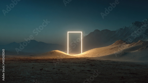 Abstract neon glowing square door frame