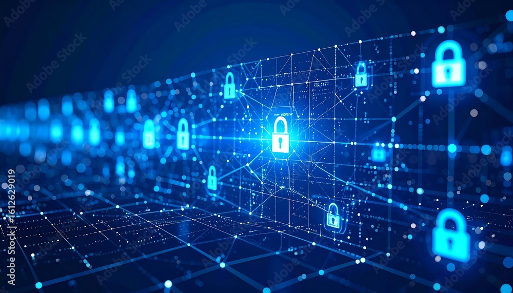 Obraz premium Abstract digital network with glowing padlocks