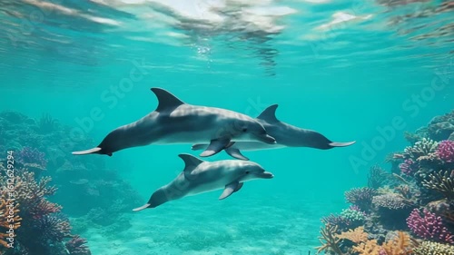 Wallpaper Mural Dolphins swimming gracefully among vibrant coral reef Torontodigital.ca