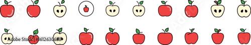 Red Apple Filled Color Icon Bundle. Minimalistic Linear Pictogram for Web and Graphic Design, Apps, Banners, Social Network and Cards