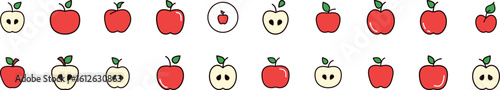 Red Apple Filled Color Outline Web Icons Collection. Minimalistic Linear Pictogram for Web and Graphic Design, Apps, Banners, Social Network and Cards