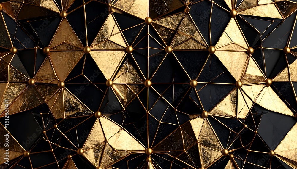 Fototapeta premium Abstract geometric pattern of gold and black triangles