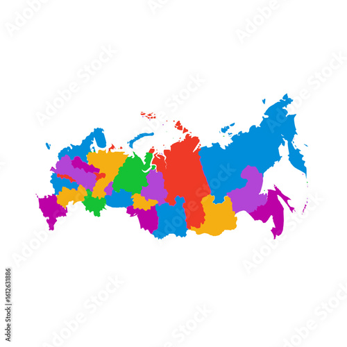 Colorful map of Russia, divided into regions, showing geographical divisions.